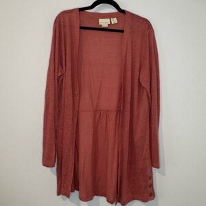 Cynthia Rowley Terra Cotta/Pink 100% Linen Open Front Cardigan Tunic Size L